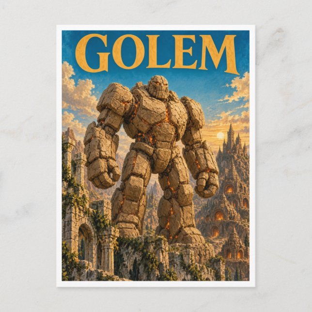 Golem, gotisk fantasimonster vykort (Framsida)