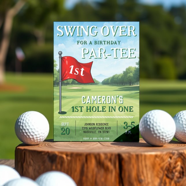 Golf 1:a födelsedag Party Hål i ett Inbjudningar (Golf 1st Birthday Party Hole In One Invitation
)