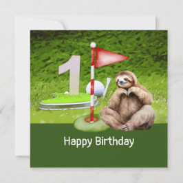 Golf 1:a födelsedagen med Sloth Golfer Kort