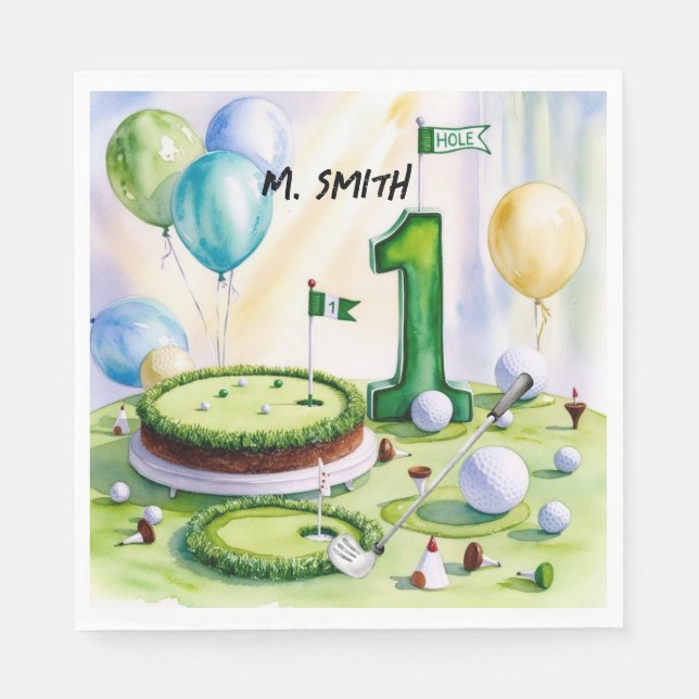 Golf 1-årsdag 1 år gammal golfer med Namn Pappersservett (Framsidan)