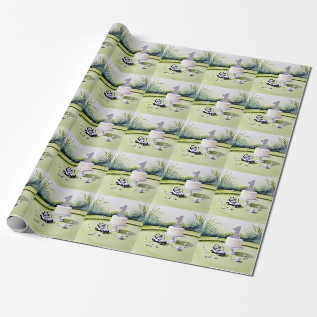 Golf 1-årsdag ett år gammalt golfer med nummer presentpapper (Utrullad)