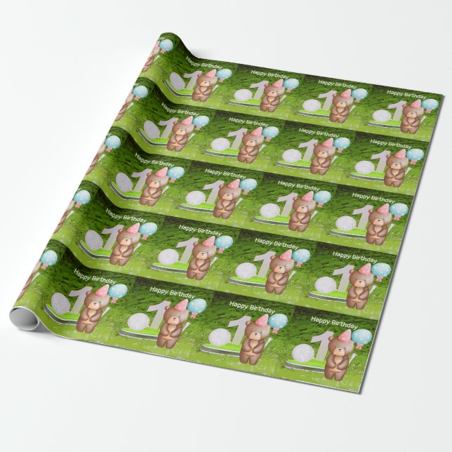 Golf 1-årsdag ett år gammalt golfer med nummer presentpapper (Utrullad)