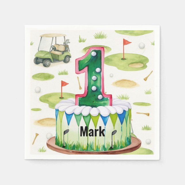 Golf 1-årsdag ett år gammalt golfnummer ett pappersservett (Framsidan)