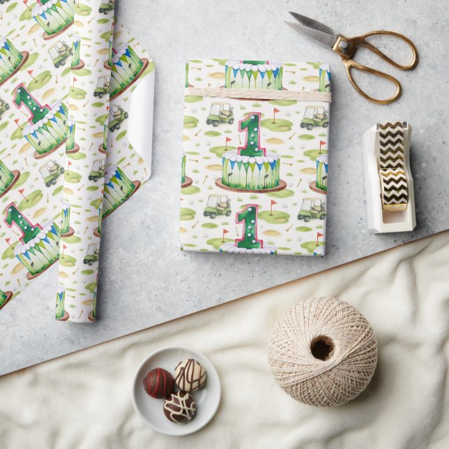 Golf 1-årsdag ett år gammalt golfnummer ett presentpapper (Hantverk)