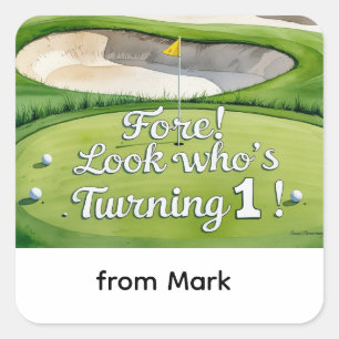 Golf 1st-födelsedag ett år gammal golfer fyrkantigt klistermärke