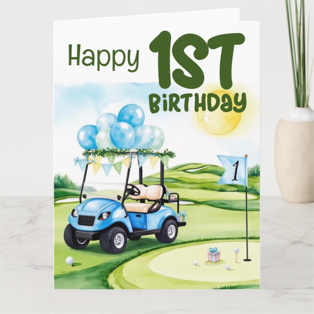Golf 1st-födelsedag ett år gammal golfer kort (Framsida)