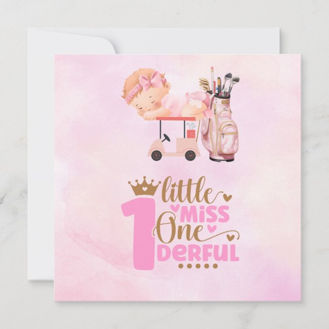 Golf 1st-födelsedag ett år gammal golfer-rosa inbjudningar (Framsida)