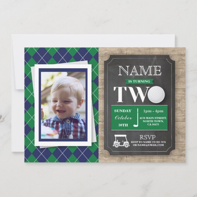 Golf 2:a andra 2-Födelsedagsfesten Foto Inbjudan (Framsida)