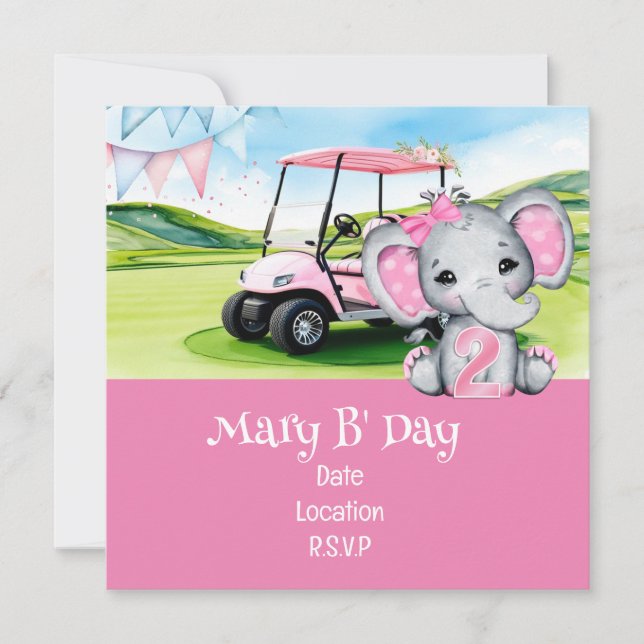 Golf 2nd Birthday for Girl Rosa themed Spara Datumet (Framsida)