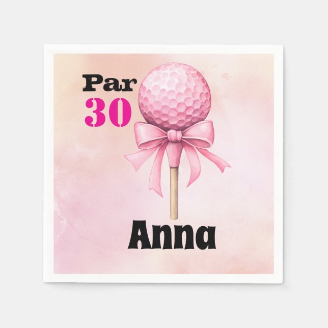Golf 30-års födelsedags Par tee kvinna rosa tema Pappersservett (Framsidan)