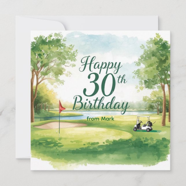 Golf 30-årsdag med golfbil på grön kort (Framsida)