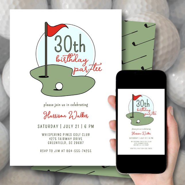 Golf 30-årsfirande Handritad Modern Grön Inbjudningar (Skapare uppladdad)