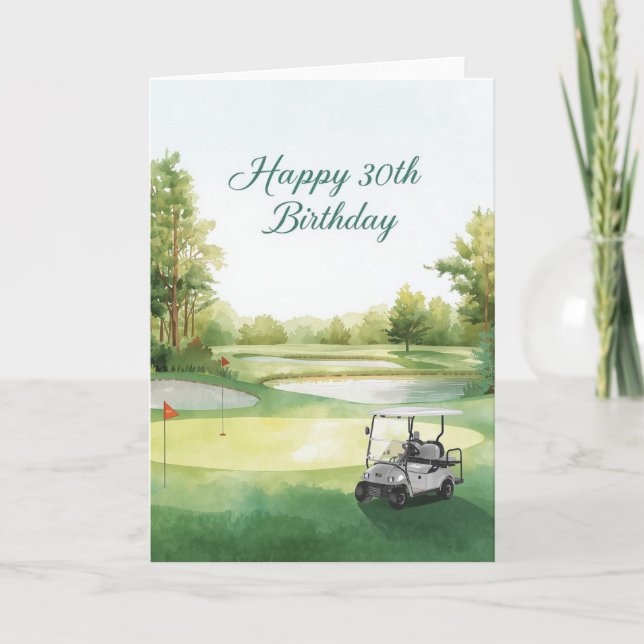 Golf 30-årsfirande med golfvagn på grönt kort (Framsida)