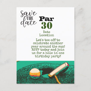 Golf 30års födelsedag party spara datumkortet vykort