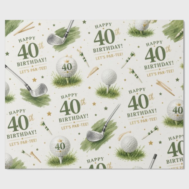Golf 40-årsdag med golfbollar på grönt gräs presentpapper (Platt)