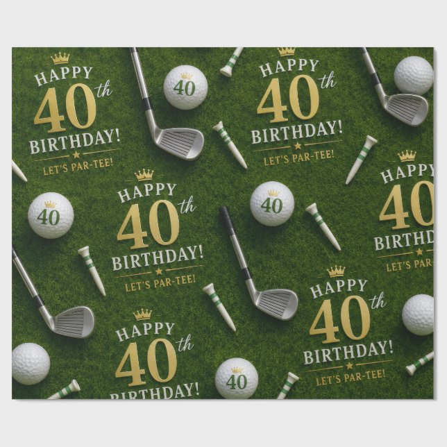 Golf 40-årsdag med golfbollar på grönt gräs presentpapper (Platt)