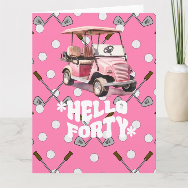 Golf 40-årsdagen med rosa kartkvinna golfer kort (Framsida)
