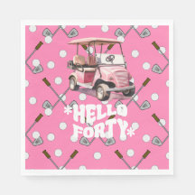 Golf 40-årsdagen med rosa kartkvinna golfer