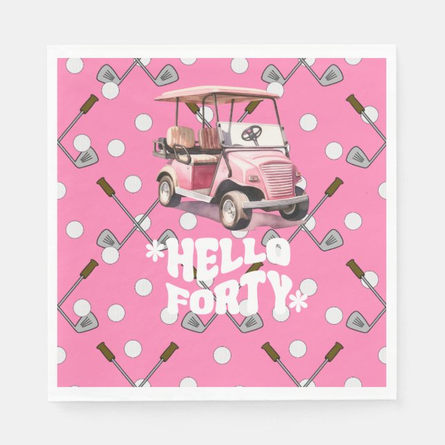 Golf 40-årsdagen med rosa kartkvinna golfer pappersservett (Framsidan)