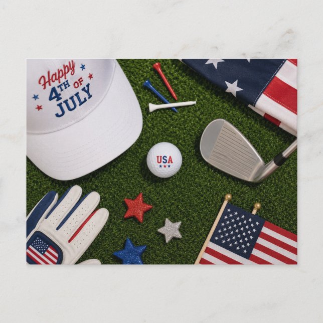 Golf 4 juli boll med amerikansk golfspelare tema vykort (Framsida)