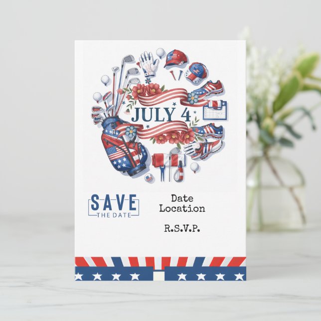Golf 4 juli självständighetsdag för amerikansk gol spara datumet (Stående Fram)