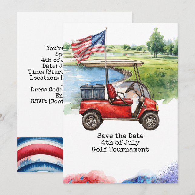 Golf 4 juli självständighetsdag för golfare  inbjudningar (Fram/baksida)