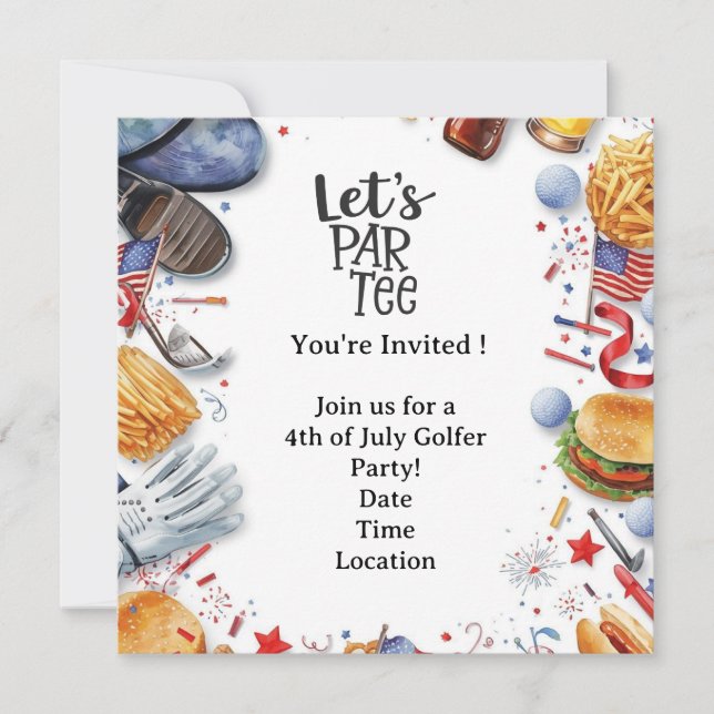 GOLF 4 juli självständighetsdag golftajta fest   Inbjudningar (Framsida)