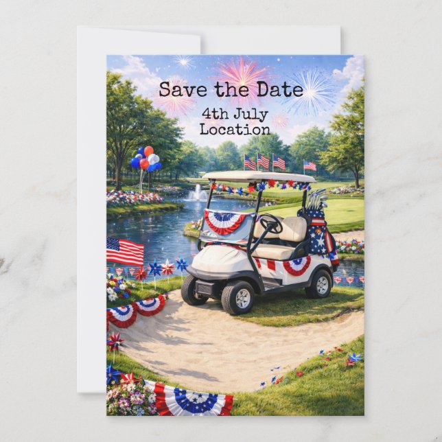 Golf  4th July Independence Day with Barbecue Inbjudningar (Framsida)
