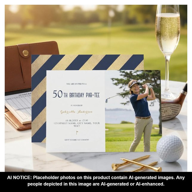 Golf 50-års födelsedags Par-Tee Elegant Navyblå Gu Inbjudningar (Skapare uppladdad)