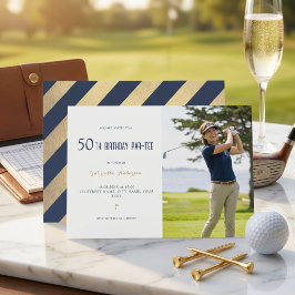 Golf 50-års Födelsedagsfest Elegant Marinblå Guld Inbjudningar