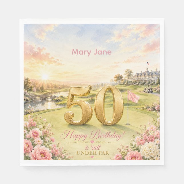 Golf 50-årsdag för kvinnlig golfare Rosa tema Pappersservett (Framsidan)