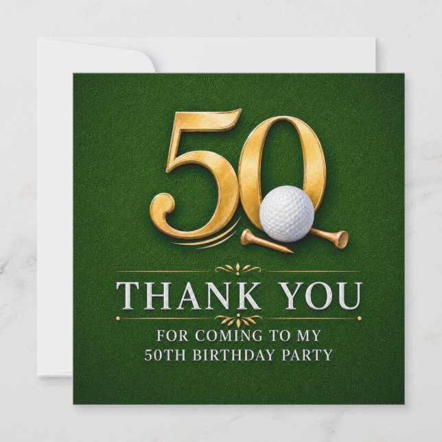 Golf 50-årsdag på grön Tack-kort Tack Kort (Framsida)