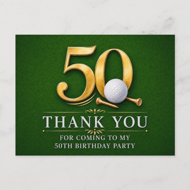Golf 50-årsdag på grönt vykort (Framsida)