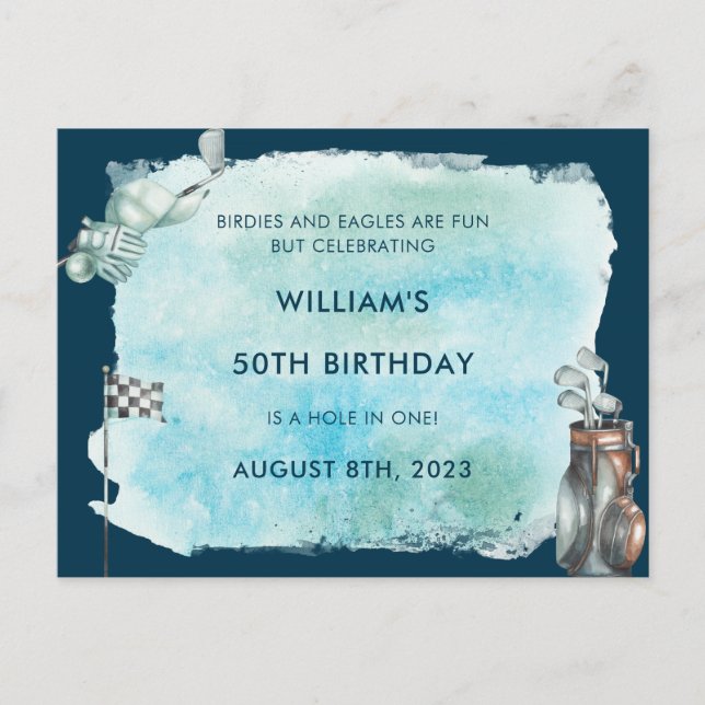 Golf 50-årsfest Watercolor Vykort (Framsida)