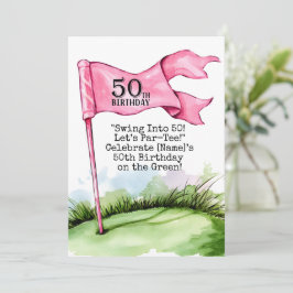 Golf 50:e födelsedag Rosa för kvinnor i golfbanan Inbjudningar