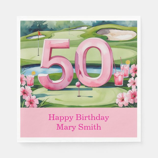 Golf 50:e födelsedagen med nummer för Woman golfer Pappersservett (Framsidan)