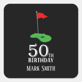 Golf 50:e födelsedagen till dig med Golf Flagga Fyrkantigt Klistermärke