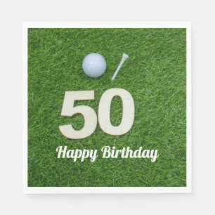 Golf 50:e födelsedagsgolf boll och T på grönt Pappersservett