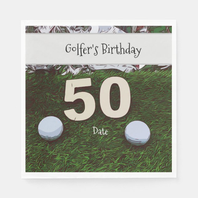Golf 50:e Golfdagen med bollar på grönt Pappersservett (Framsidan)