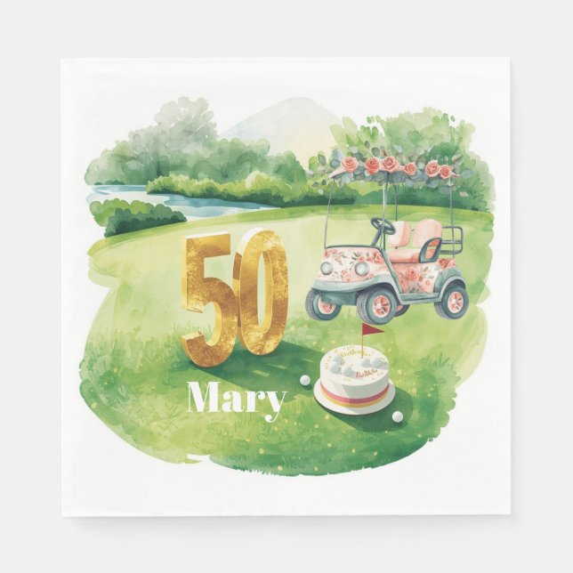 Golf 50th Birthday for golfer with cake and number Pappersservett (Framsidan)