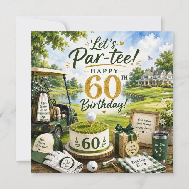 Golf 60-årsdag med golfkärra på grönt (Framsida)
