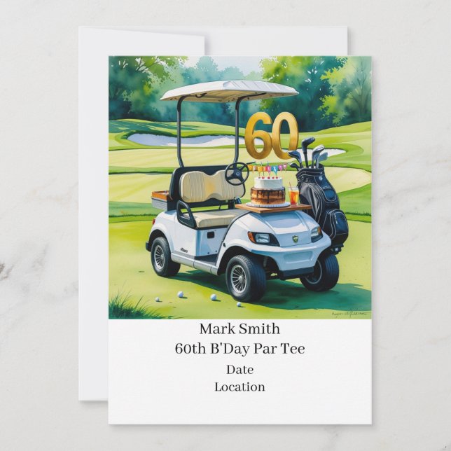 Golf 60:e födelsedag med Golf Cart på att sätta Gr Inbjudningar (Framsida)