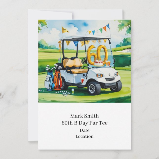 Golf 60:e födelsedag med Golf Cart på att sätta Gr Inbjudningar (Framsida)