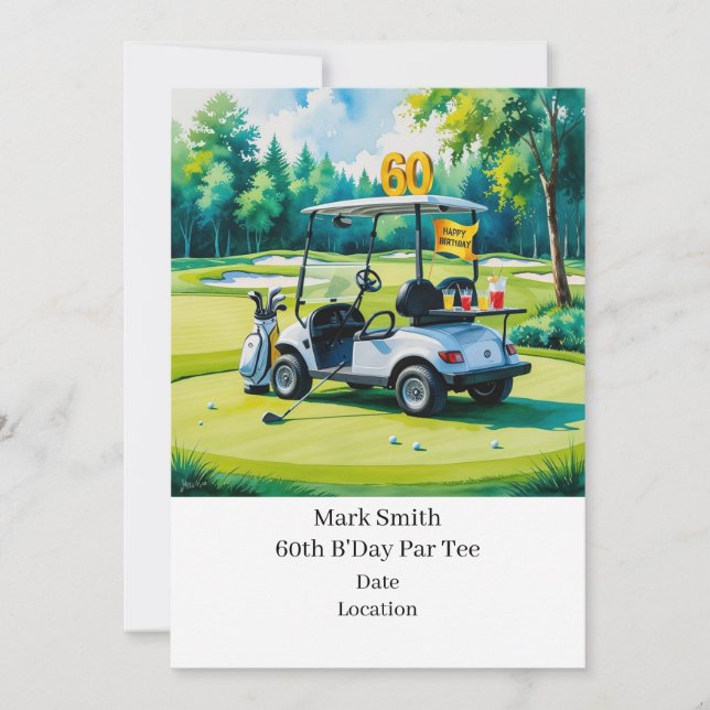 Golf 60:e födelsedag med Golf Cart på att sätta Gr Inbjudningar (Framsida)