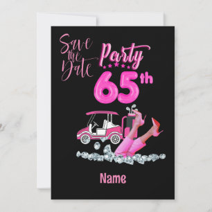 Golf 65e Birthday i Rosa Tema för kvinnlig golfer Inbjudningar