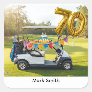 Golf 70-årsdag med golfkärra på grönt fyrkantigt klistermärke