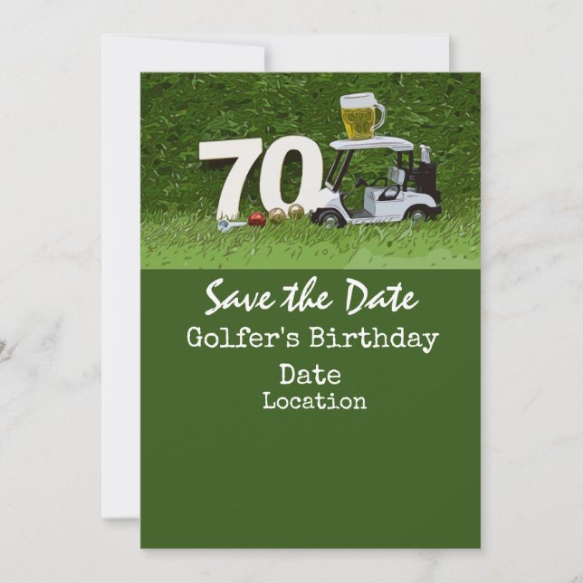 Golf 70-årsfest med golfbollstativ  inbjudningar (Framsida)