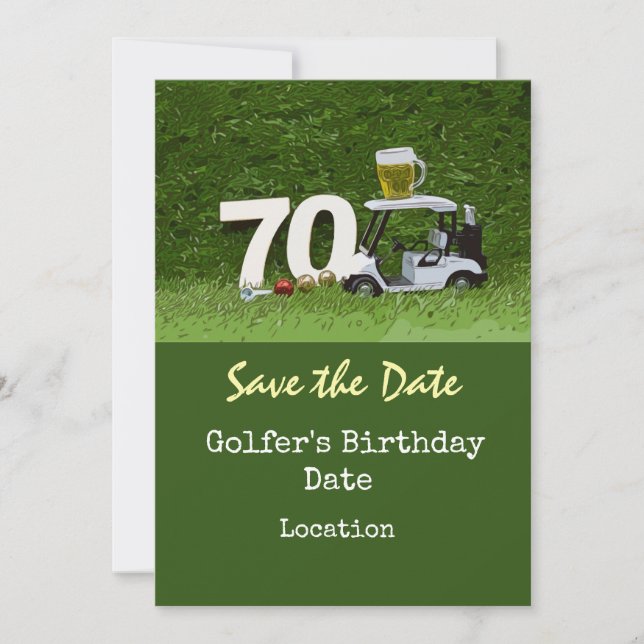 Golf 70-årsfest med golfbollstativ  inbjudningar (Framsida)