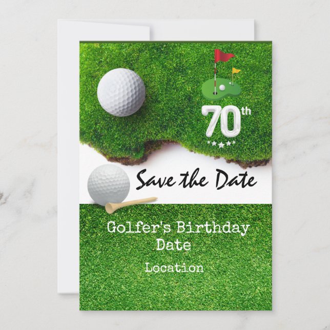 Golf 70:e Födelsedagsfesten med golf boll T-vagn Inbjudningar (Framsida)