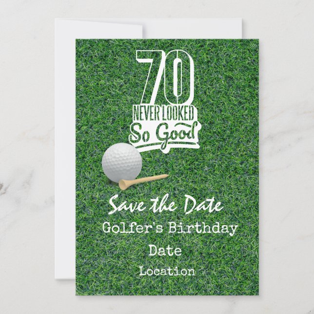 Golf 70:e Födelsedagsfesten med golf boll T-vagn Inbjudningar (Framsida)